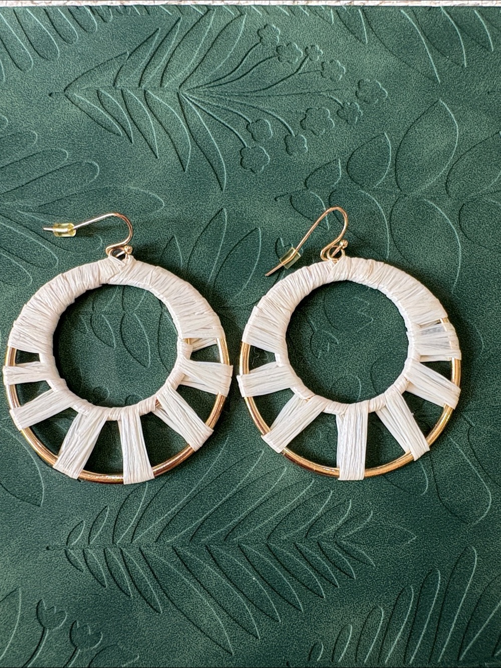 Handcrafted Gold-Tone Hoop Earrings with Cream Thread Wrap - Women Jewelry